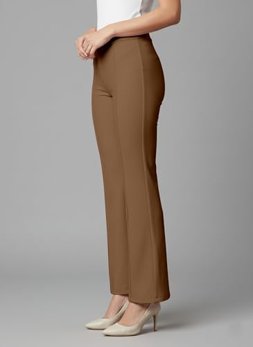 Image of Mehrang Cotton Blend Bootcut Parallel Trouser Pants for Women Regular Fit, Bellbottom Straight Pants for Womens