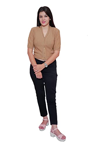 Image of Women's Hosiery Woolen Solid Half Sleeve Sweater Blouse