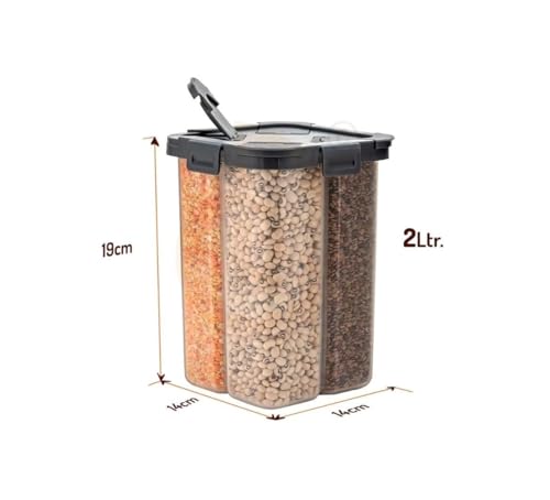 Image of 4 Section Kitchen Storage Container Box | Fridge Storage Containers | Airtight, Durable, BPA-FRee Plastic Container | Organize Graines, Pulses, Snacks & Food in One Jar | 2500ml, Black
