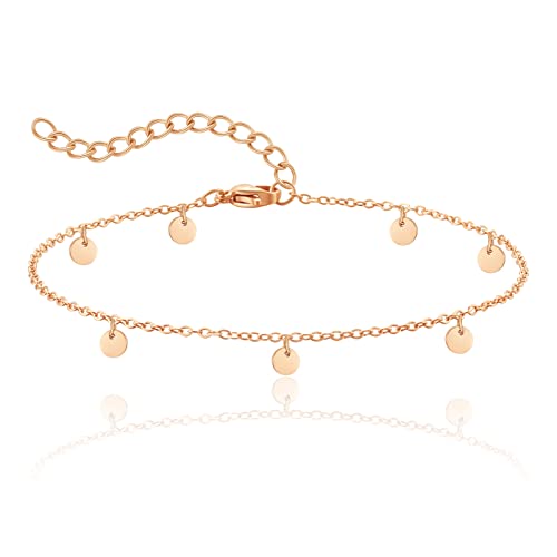 RWQIAN Bracelet de Cheville Réglable en Acier Inoxydable pour Femme - Imperméable, Longueur de Chaîne 20 cm + 4 cm, Or Rose