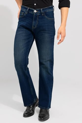 Image of Waltz Men's High Waist Stretchable Boot Cut Wide Leg Flared Casual Denim Bell Bottom Jeans Pants for Men - Comes in Multiple Sizes & Colours (Black, Dark & Light Blue, Grey, White & Khaki) 28 to 40