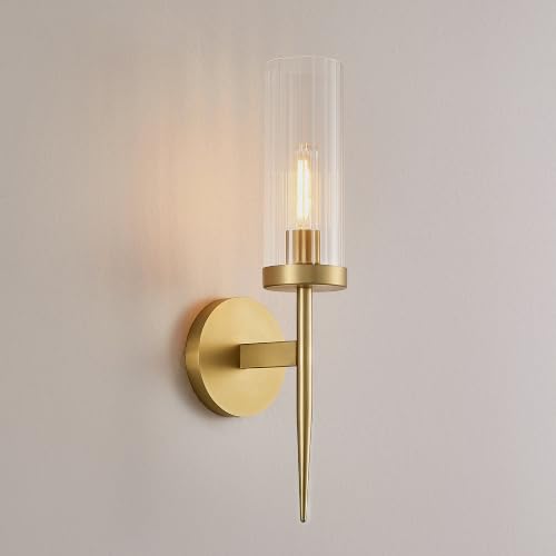 Modern Brushed Brass Wall Sconce, 1-Light Wall Lamp with Clear Glass Shade by GANSUBAN - Used condition - Image 8