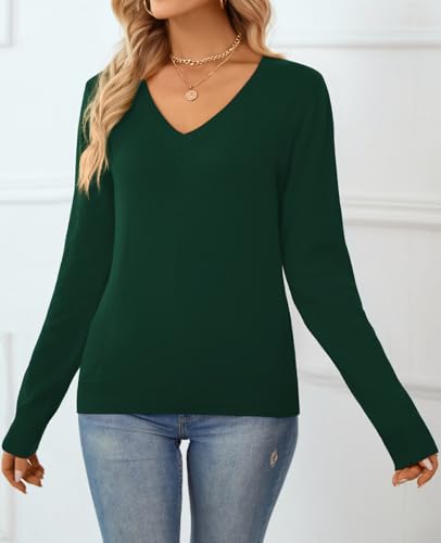 Image of QUALFORT Women's 100% Cotton Sweater, Basic Lightweight Long Sleeve Pullover