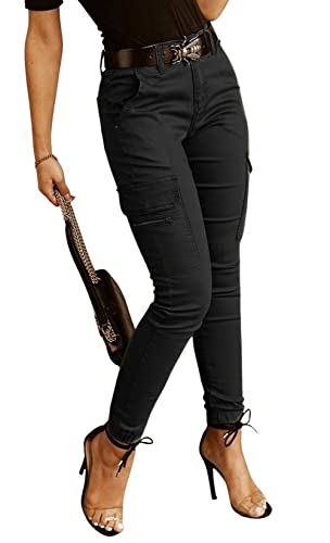 CHARTOU Women Skinny Cargo Pants Joggers with Pockets Mid Waist Tapered Leg Slacks Lounge Pants