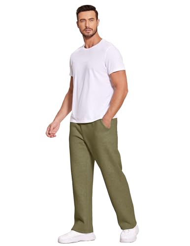 Image of Deyeek Men's Fleece Lined Sweatpants Open Bottom Straight Leg Sweat Pants for Mens Loose Fit Joggers Sweatpants with Pockets