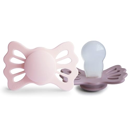 Image of FRIGG Lucky Symmetrical SilkySoft Silicone Baby Pacifier | Made in Denmark | BPA-Free (White Lilac/Twilight Mauve, 6-18 Months)