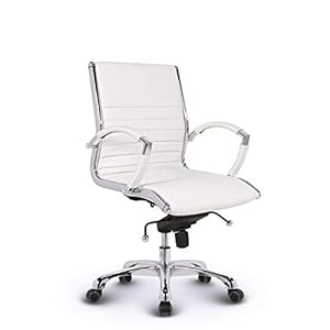 VERSEE Premium Echt-Leder Bürostuhl Montreal in Weiss - Ergonomischer Designstuhl für Büro und Home-Office - Sitzhöhe 46-54cm - Belastbar bis 150kg