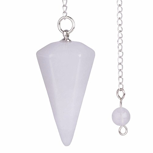 Natural White Jade Gemstone Rock Crystal Hexagonal Pointed Reiki Chakra Pendant Pendulum
