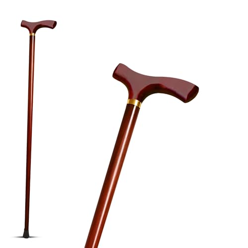 KINEPHARMA Canne en Bois pour Tous Les âges avec Poignée en T de 92 cm | pour Tailles de 1,65 à 1,85 m | Canne pour Hommes et Femmes Robuste et Stable |...