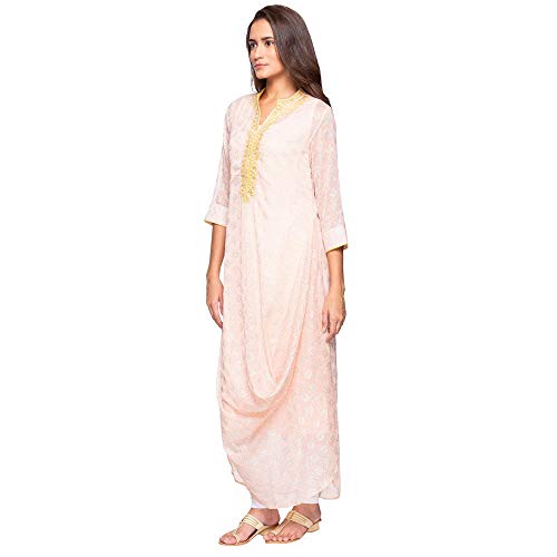 Image of BIBA Womens Mandarin Collar Printed Drape Side Kurta