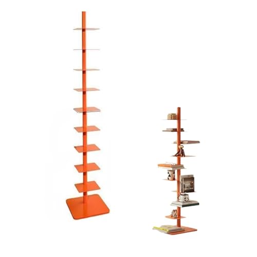 Estantería estrecha de 9 niveles con lomo de metal para espacios pequeños, torre vertical de rotación libre de tres lados para libros, estantería alta y estrecha