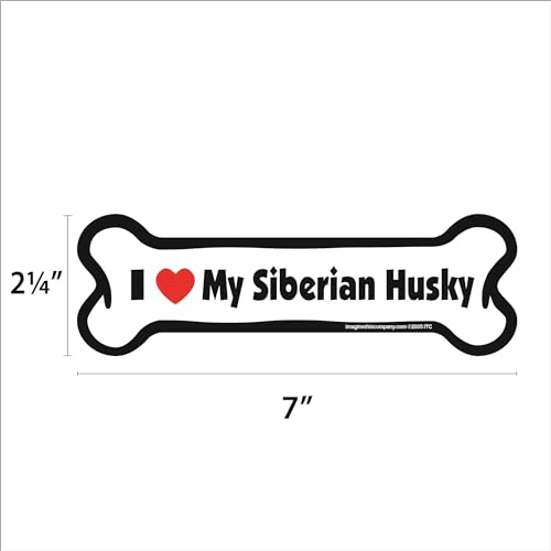 Image of Imagine This Company I Love My Breed Bone Shaped Pet Magnet; Removable Magnets for Cars, Fridges, Lockers & More, Stylish Pet Inspired Car Accessories, 2 x 7 inches, White /Black, Siberian Husky