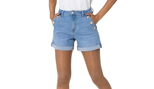 Nina Carter Short en jean pour femme - Taille haute - Look usé - Short d'été élégant en denim,...