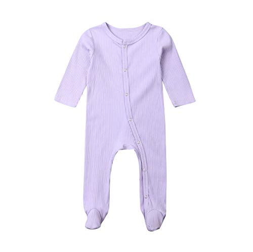 hujukuludusu Newborn Baby Girl Boy Footie Romper One Piece Infant Long Sleeve Jumpsuit Pajamas (Footie Romper Purple, 0-3 Months)