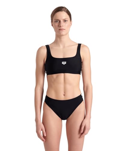 ARENA Feel Women's Icons Solid Bralette Bikini Set Two Piece Swimsuit Pool Bathing Suit Ladies Beachwear Comfortable Stylish Cruise Swimwear, Black/White, US Size 42