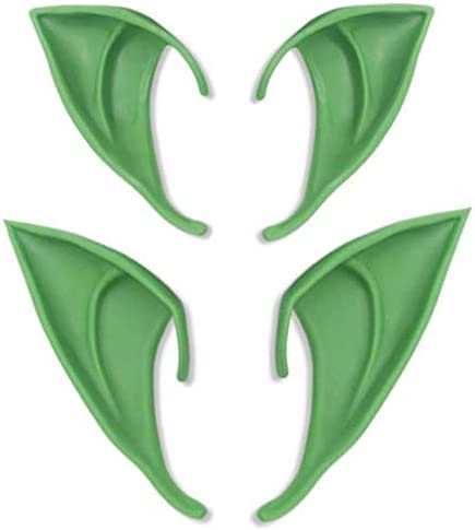 Aweilan Fairy Pixie Soft Elf Ears Cosplay Accessories Halloween Party Pointed Prosthetic Tips Ear （2 Pairs） (Green)