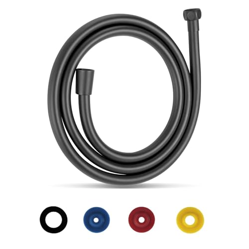GEFIRE Flexible de Douche Universel 2M Tuyau de Douche Anti-Torsion et Anti-Pliure Noir Raccord Fileté Universel G1/2