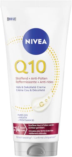 NIVEA Body Q10 Straffend + Anti-Falten Hals & Dekolleté Creme nährende Body Lotion mit purem Q10 Kreatin und Provitamin B5 straffende Körpercreme für reife und trockene Haut (200 ml)