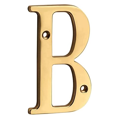HASWARE House Number Sign 4 inch (10 cm) Polished Brass Finish Stylish Curvy Modern Door Numbers Signage Plaque Street Home Address Numerals(B, Brass) Cover