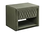 Table de chevet - 1 tiroir et 1 niche - Tissu : Velours - Coloris : Vert olive - Dimensions : L50 x P35 x H41 cm - Style : Art déco - Offrez-vous le velours sous toutes les coutures avec DANIELE !