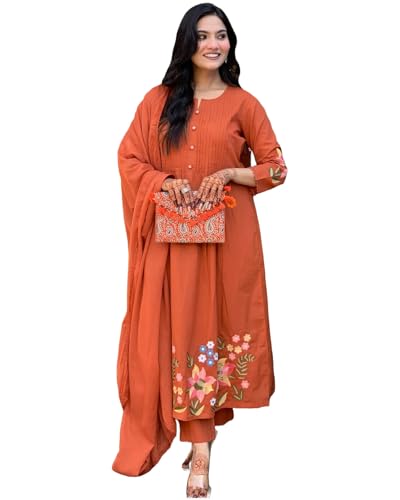 GoSriKi Women's Rayon Viscose Embroideted Anarkali Kurta with Pant & Dupatta (SATSANG Orange-GS_5XL_Orange_XXXXX-Large)