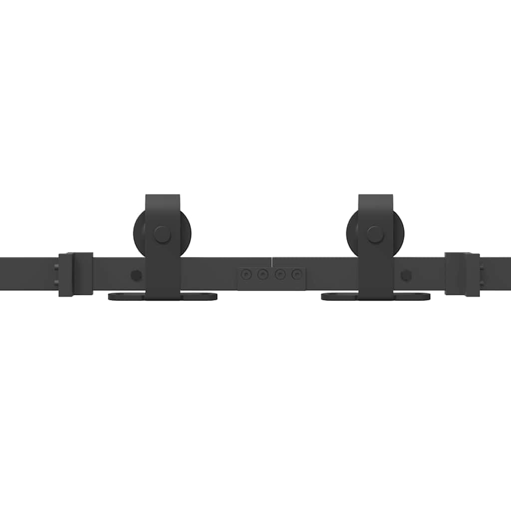 Juego de herrajes para puerta corredera de 400 cm de acero con recubrimiento en polvo negro con topes y ruedas para puerta de granero, accesorios de montaje, compatible con puerta principal y