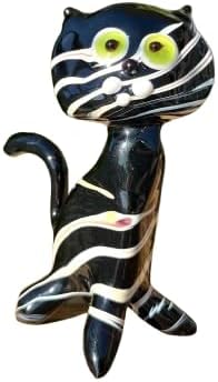 Figura de gato de cristal negro  Miniatura soplada a mano estilo Murano  Adorno coleccionable de gatito para estante o escritorio  Regalo para los