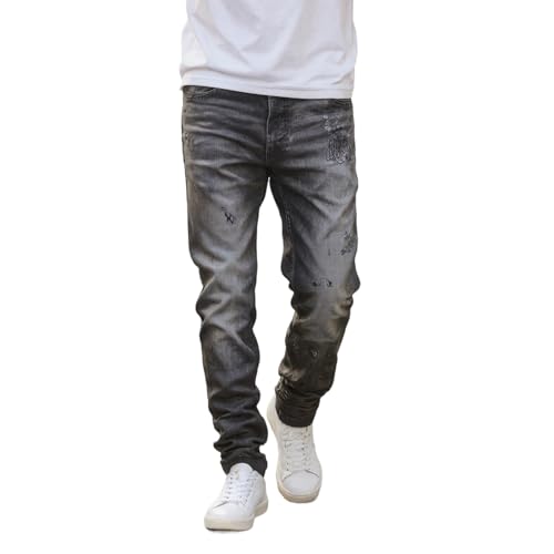 Men's Hip Hop Ripped Straight Distressed Destroyed Slim Fit Straight Leg Moto Biker Jeans