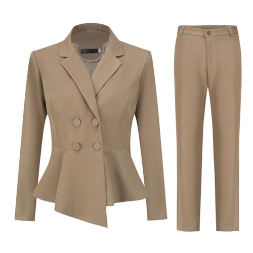 YUNCLOS Women's Double Breasted 2 Piece Suit Set 2 Button Blazer ...