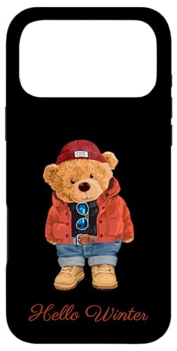 Hello Winter Cool Teddy Bear Cartoon Graphic Designs Fun �X�}�z�P�[�X iPhone 17 Pro Max �p