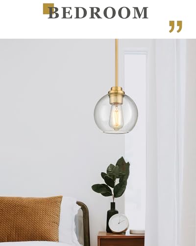 Image of 3-Pack Pendant Lights Kitchen Island, Gold Hanging Lights Fixtures with Clear Glass Globe Shade, Brass Kitchen Island Lighting for Dining Room, AD-22280-1P3-GD
