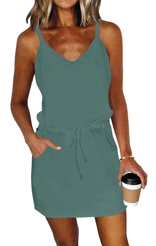 Image of Summer Dress for Women Strapless Beach Cover Ups Boho Sundress Mini Dress Drawstring Waist with Pockets
