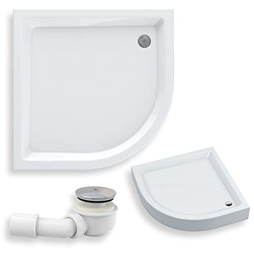 BADLAND Duschwanne 90x90 Eko 2.0 Weiß Acryl Duschtasse Viertelkreis; Ablaufgarnitur Ø 50 mm und Füße im SET