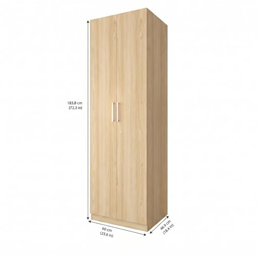 Image of Amazon Brand - Solimo Kiano 2 Door Wardrobe | 1 Hanger Rod & 4 Shelves | Cupboard | 60L x 45W x 180H CM | Wood Oak Light Finish | DIY