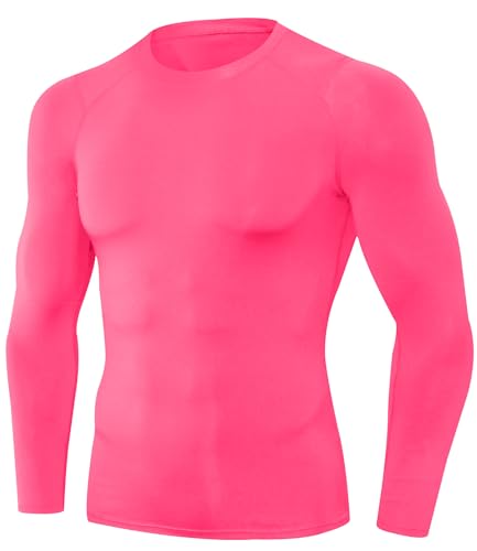 SPVISE Compression Shirt Men Long Sleeve Workout Gym Baselayer Top Pink