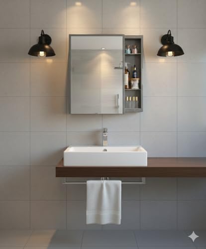 Image of CIPLA PLAST New Rich Look Bathroom Cabinet with Mirror | Storage Organiser | Strong Plastic Bathroom Shelves Wall Mounted | Bathroom Accessories| Mirror Cabinet (Metallic Grey)
