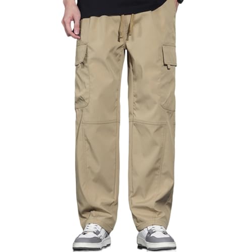 Men Multi-Pocket Micro Elastic Casual Pant Tether Closure Loose Straight Trouser Y2K Classic Baggy Long Sport Pants
