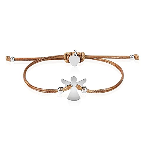 DPT Schutzengel Armband Damen, Schutzengel GlüCksbringer Armkettchen Frauen, Engel ArmbäNdchen FüR Frauen & MäDchen, Schutzengel Armband MäDchen, 26cm Einstellbare (Silber-Braun)