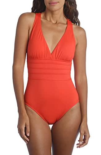 Image of La Blanca Women's Island Goddess Deep-V Strappy Back Mio One Piece Swimsuit with Tummy Toner