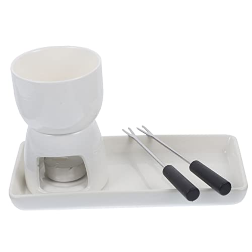 COLLBATH 1set Ceramic Chocolate Fondue Base Forks Sturdy Melting Pot for Cheese and Chocolate Dipping Easy to Use and Store for Parties and Family Gatherings