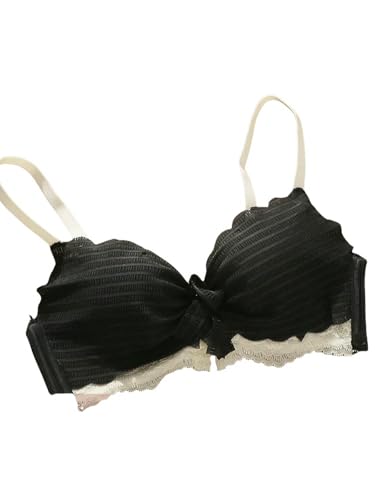 Wireless Underwire Women Gathering Without Underwire Flat Chest Cup Not Empty Cup Lace Bra -Black-85A-36