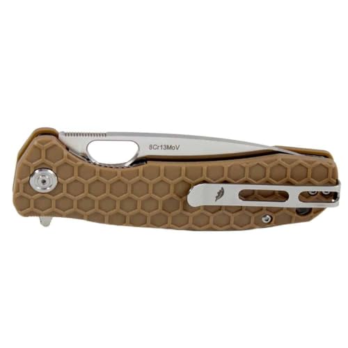 Honey Badger Large Pocket Knife EDC Drop Point Folding Utility Knife 3.6" Steel Blade Reversible Pocket Clip - (3.8oz) Drop Point Large Tan HB1002
