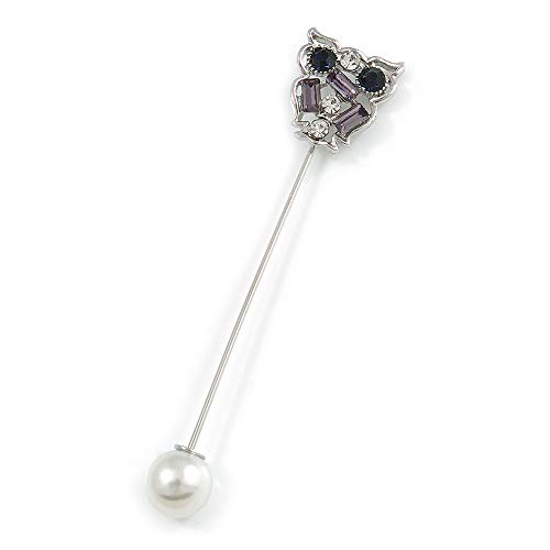 Broche de búho plateado con cristales para cuello de esmoquin y abrigos de 65 mm