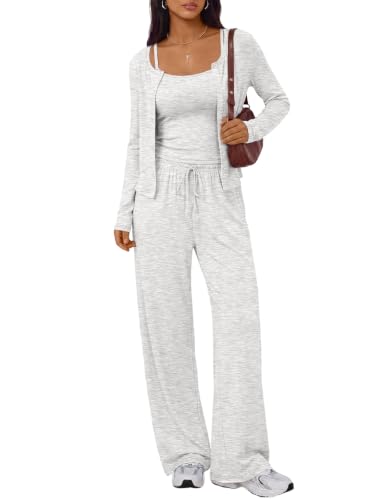 Trendy Queen Womens 3 Piece Lounge Sets Airport Outfits 2026 OatmealGrey M
