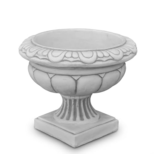 gartendekoparadies.de Blumenvase aus Steinguss, Pflanzschale für Garten & Terrasse, Pflanzgefäß, Frostbeständig bis -30°C, 31 cm Hoch, 37 cm Breit, Ø 26 cm, Sockel 20 x 20 cm, 6 L, Grau