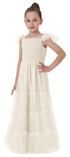 2Bunnies Girls' Vintage Boho Smocked Bodice Ruffle Tulle Maxi Dress