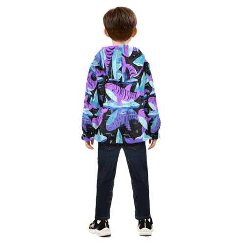 Purple Dolphins Toddler Fleece Jacket Girl Boys Hooded Fleece Jacket Coat Warm Outwear Zip-up 3-10T4