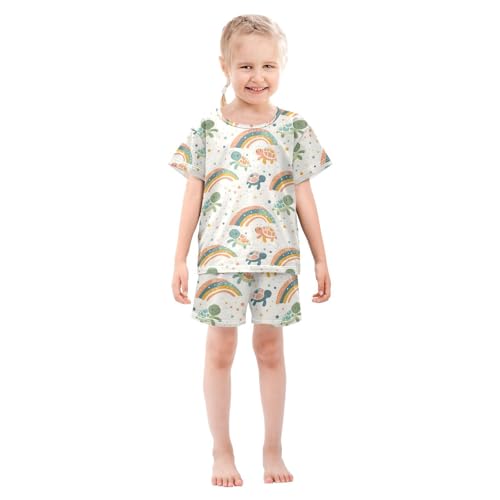 ALAZA Turtle Rainbow Watercolor Pajamas Short Sleeve 2 Piece Sleepwear Top and Bottom Pajama Set Unisex3
