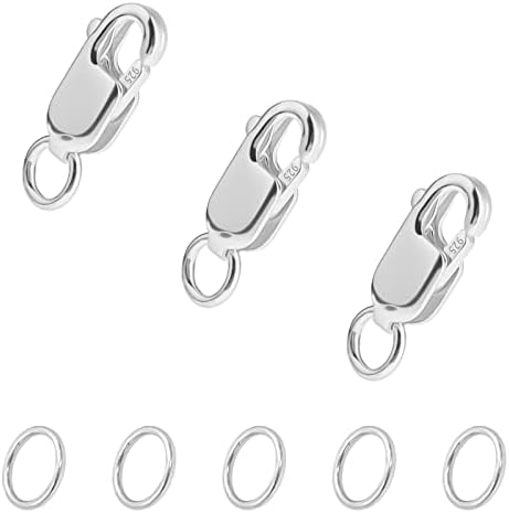KINBOM 3pcs Lobster Claw Clasps with Jump Rings, 925 Silver Necklace Clasp Bracelet Clasp Jewelry Clasp Lobster Clasp for Jewelry Making Necklace Bracelet DIY, with Silver Cloth (10x4mm, Silver)