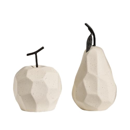 MIWAN TRIBE 2PCS Handcrafts Ceramic Apples and Pears Ornament Set, Modern Ceramic Fruit Ornaments, Interior Art Figurines for Table Décor, Fruit Crafts for Shelf, Off-White